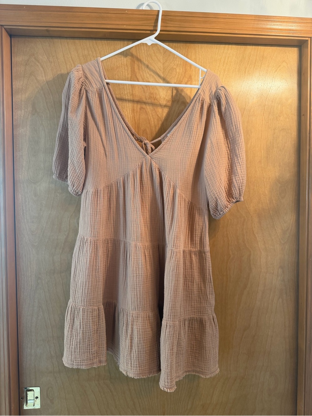 aerie Blush Tiered Gauze V-Neck Mini Dress